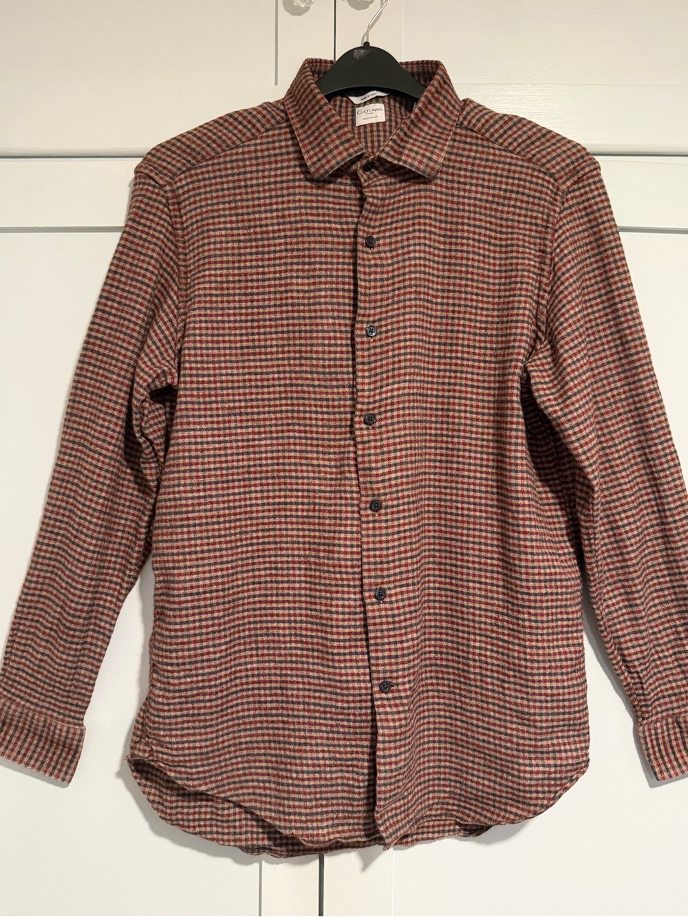 Culturata Men's Casual Checked Button-Down Shirt in Rust and Brown